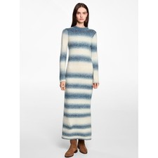 MANGO Ombre Striped Sweater Dress Chunky Knit Crew Neck Long Sleeve Maxi, Size L