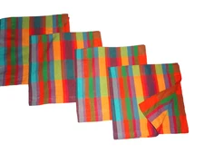 CRATE & BARREL RIO ORANGE GREEN RED PURPLE  (4) DINNER NAPKINS 21X21