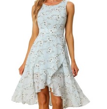Women Floral Dress Light Blue Midi Smooth Back Size 4