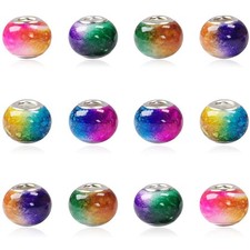 100Pcs 15x11mm Painting Murano Large Hole Glass Beads Mix Color with Silver B...