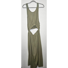 Womens Midi Dress Medium Green Sleeveless Cutout Waist Low Back Boho Beach Gauzy