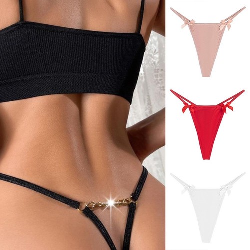 Comfortable Womens Lingerie Thong Featuring a Decorative Bow and Chain - Picture 9 of 16
