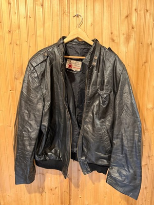 #ad Vintage Sears The Leather Shop Black Leather Jacket Size 52 Tall Broken Zipper $59.99