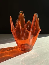 Vtg Viking MCM Orange Persimmon Handkerchief Swung Edge Pedestal Vase 7”