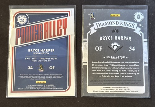 2016 Donruss Optic Power Alley Bryce Harper Insert #PA1 + Diamond Kings #30 Lot - Picture 2 of 2