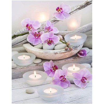 5D Diamant Malerei Set Orchidee Phalaenopsis Kerze 40x50cm DIY Crystal Strass