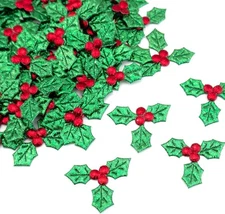 Quacc 100pcs Mini Triple Leaf Holly Berries, Christmas Simulation Green,red 