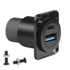 QIANRENON USB3.0 USB C 3.1 Female to Fixed Mount Data Charging Black
