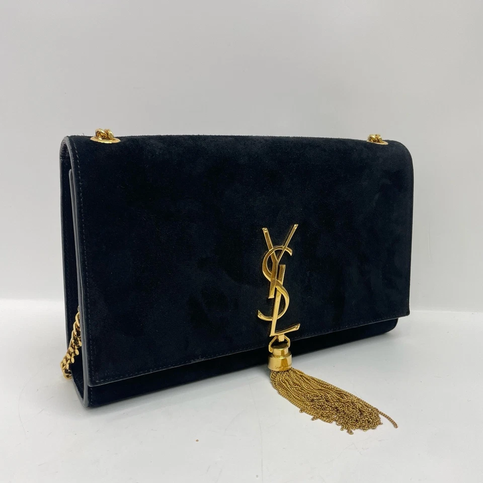 Auténtico bolso de hombro SAINT LAURENT de terciopelo negro con monograma y borla ebayAG Foto 3 de 4