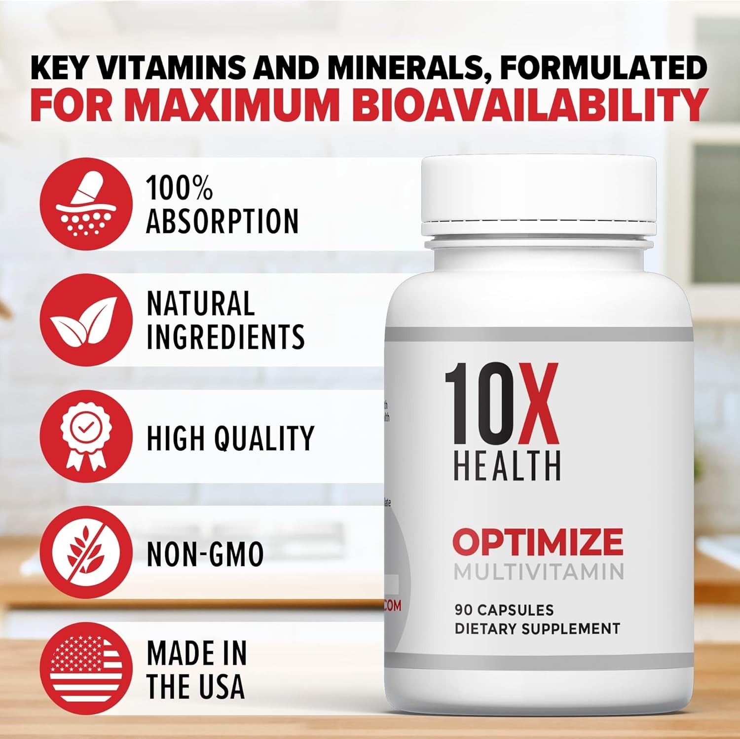 10X Health Optimize Methylated Multivitamin 90 Capsules free shipping.