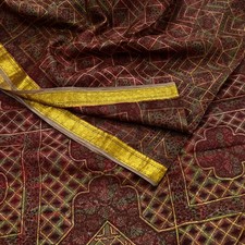 Vintage Sari Brown Pure Silk Printed Saree Craft Fabric 6yard Sewing DressMaking