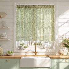 Green Boho Curtain 52W X 36L Inch White Striped Light Filtering Short Valance Ti