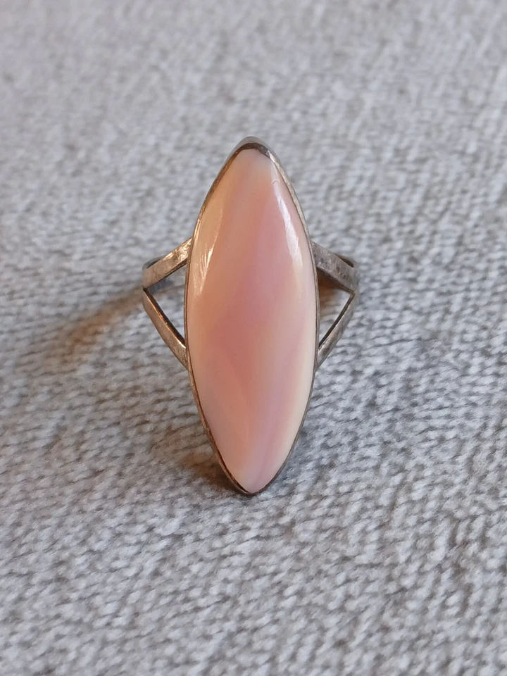 Винтажный ангел кожи розовый коралл коктейльное кольцо, мягкий розовый кабошон натуральный камень - Изображение 3 из 4