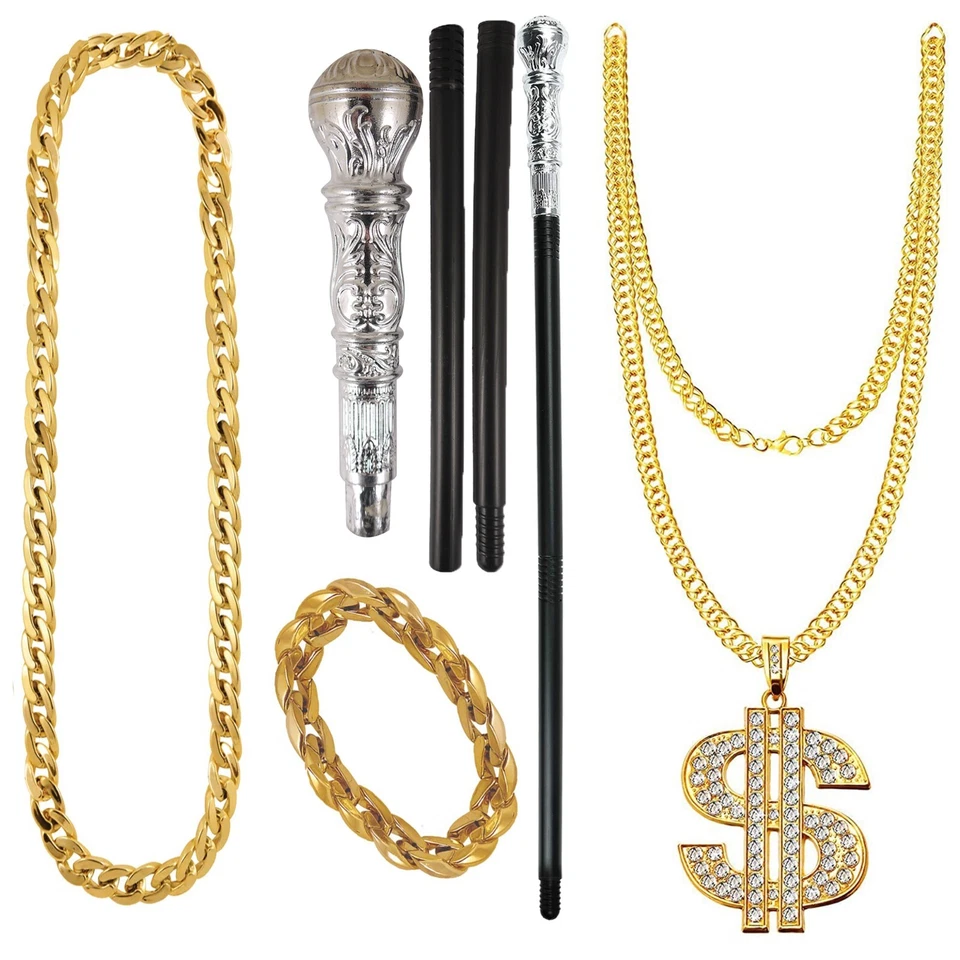 THE FANCY DESS Gangster Fancy Dress Costume Chain Necklace Rapper Halloween Dress Up Accessory