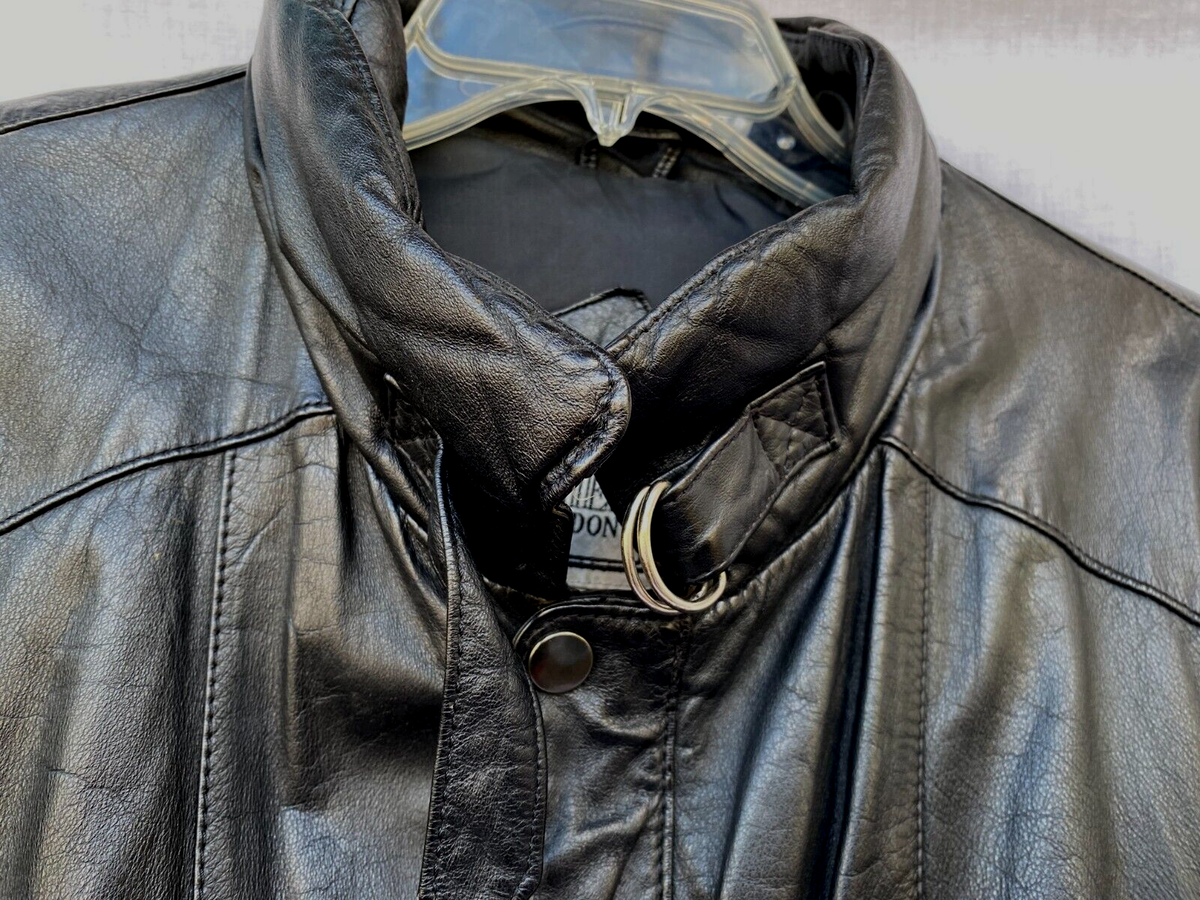 VTG 80s..HARDY AMIES LONDON..BLACK..LEATHER..CAFE RACER VTG 80s..HARDY AMIES LONDON..BLACK..LEATHER..CAFE RACER