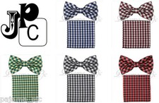 Microfiber Plaids Pre-tied Bow tie and Pocket Square Hankie Set Formal Wedding