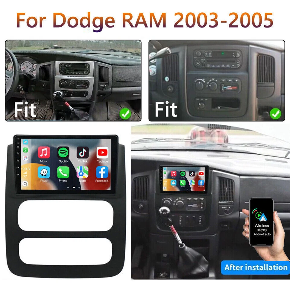 For 2002-2004 2005 Dodge Ram Radio Stereo Apple CarPlay Android 15 Navi FM GPS - Image 4 of 4