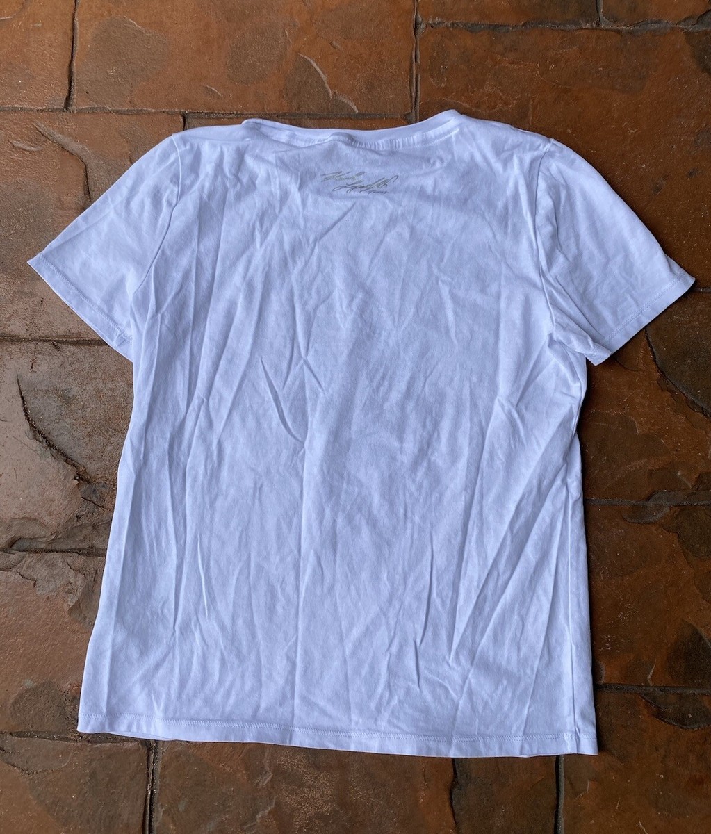 Karl Lagerfield UFO Cat T-Shirt Womens Small White