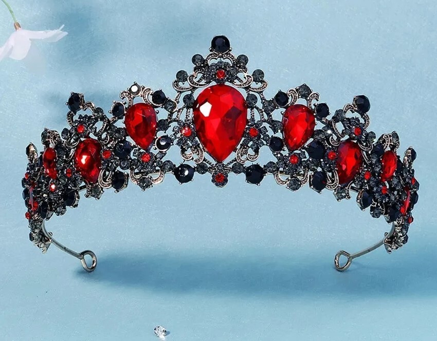 Unique Vintage Red Crystal Tiara Crown Red Crown Red Tiara Red Diadem Crystal Crown Wedding Crown  main image 4