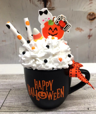 Cute Boo Ghost Happy HALLOWEEN Mini Mug Faux Fake Whipped Cream Tiered Tier Tray
