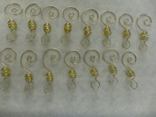 15 Gold-tone Wire Bead Embellished Christmas Tree Ornament 2.75" Hanger Hooks