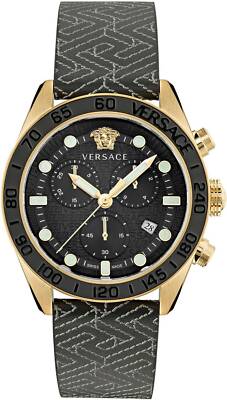 Versace Herren Armbanduhr  43 mm Armband Lederarmband schwarz GRECA DOME CHRONO 