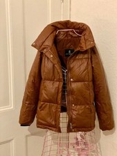 Steve Madden Puffer Jacket Faux Leather Brown Size M
