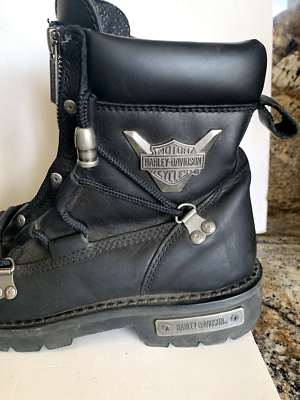 Auth Harley Davidson Motorcycle Double Zipper Leather Boots Men
