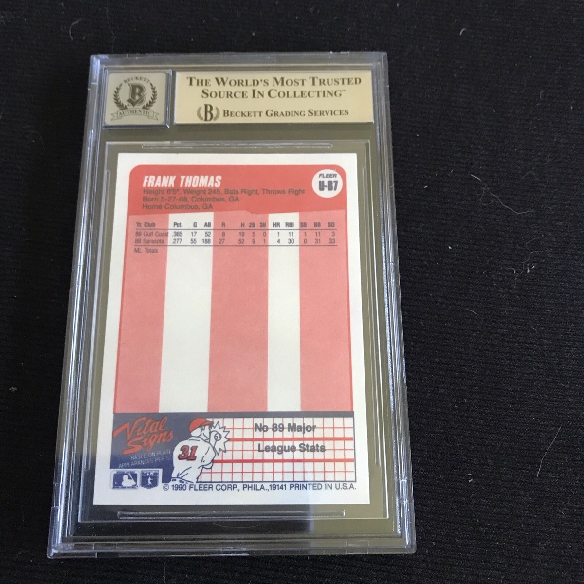 Frank Thomas HOF Signed 1990 Fleer Update #U87 RC Rookie BGS BAS