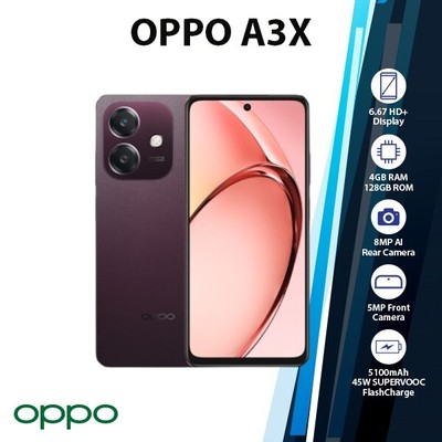 OPPO A3x Global Ver. Android Cell Phone (Red/4GB+128GB/Unlocked/Dual SIM)