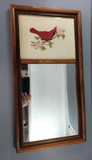 Completed 21"X10" Cross Stitched Cardinal Mirror Finished & Framed  Dogwood Bird