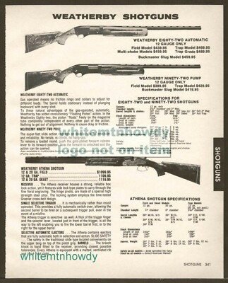 1984 WEATHERBY 82 92 Eighty-Two Auto, Ninety-Two Pump,  Athena Shotgun PRINT AD