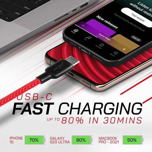 JuicEBitz USB-C na USB-C kątowy kabel szybkiej ładowarki przewód danych do Samsung Android - Zdjęcie 86 z 150