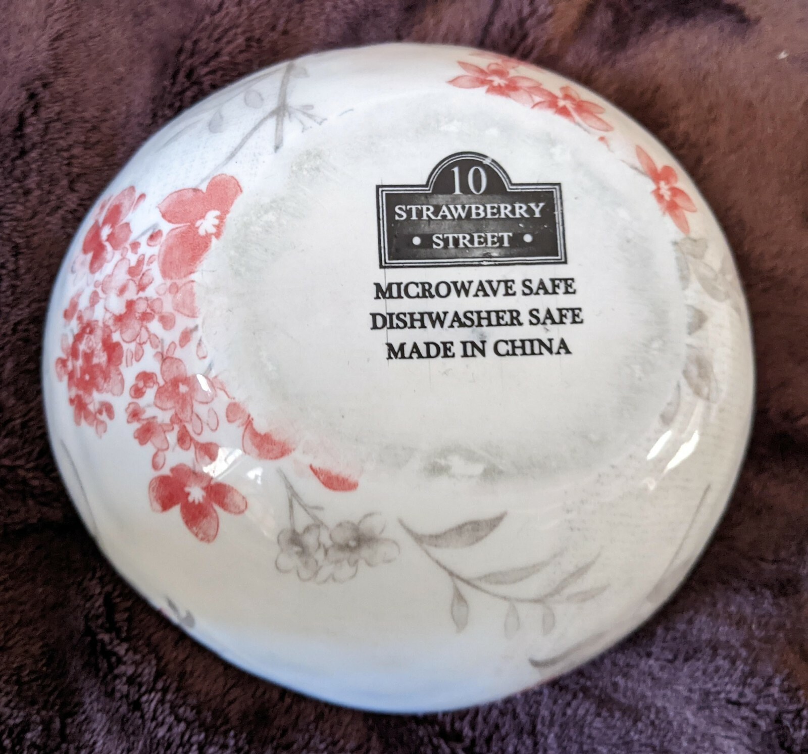 10 Strawberry Street Bowls Gray/Peach Floral Gray Lines Inside Set Of 4