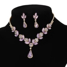 Exquisite Flower Pink Crystal Bridal Wedding Jewelry Sets For Women Luxury