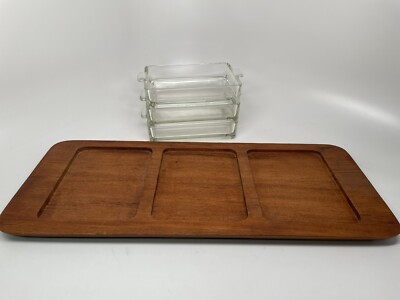 1964 Digsmed Denmark Teak Wood 3 Tray Glass Serving Hors-d'oeuvres
