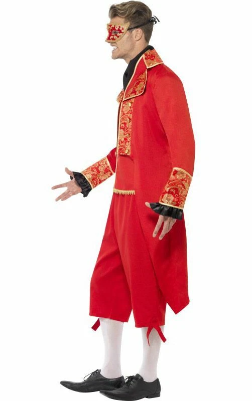 Disfraz de Diablo Masquerade 4 piezas rojo y dorado para hombre abrigo cola elegante chaleco y bragas M Foto 2 de 3