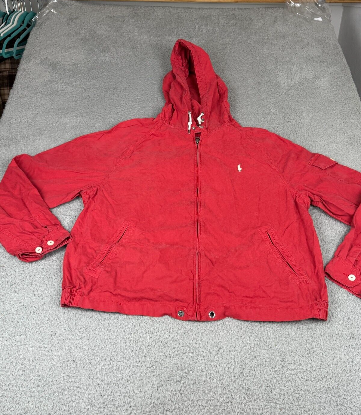 Polo Ralph Lauren Giacca Uomo XXL Rosso Bianco Pony Popeline Campo Militare Ventilato