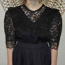 Square Up Fashions Black Lace Top Square Dance Barn Ranch Wear Blouse Small