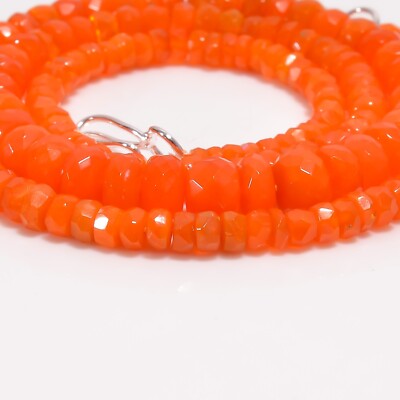 Orangle Ethiopian Opal Gemstone Rondelle Faceted Beads Necklace 18-19'' A-4512