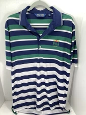 Polo Golf Ralph Lauren Shirt Men Large Green Blue Stripe PGA Championship 2016