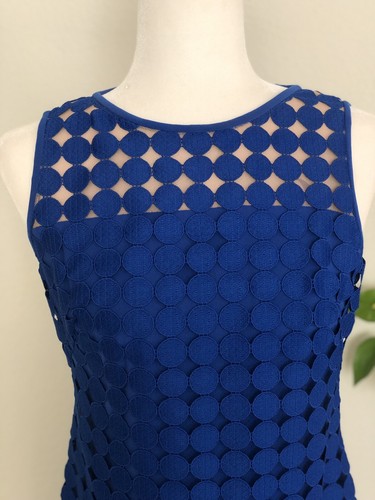 Lauren by Ralph Lauren Women's SZ 6 Petite Geometric Square Lace Dress Blue/Tan - Picture 6 of 9