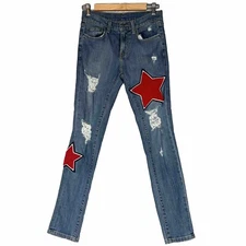 Carmar Women’s 26 Denim Kaveri Ryan Jeans Two Red Star Patches Shredding