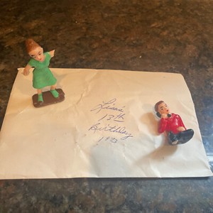 VINTAGE Wilton  (? I Think) Cake Topper Figures - Dancing Girl/Boy on Phone - 2