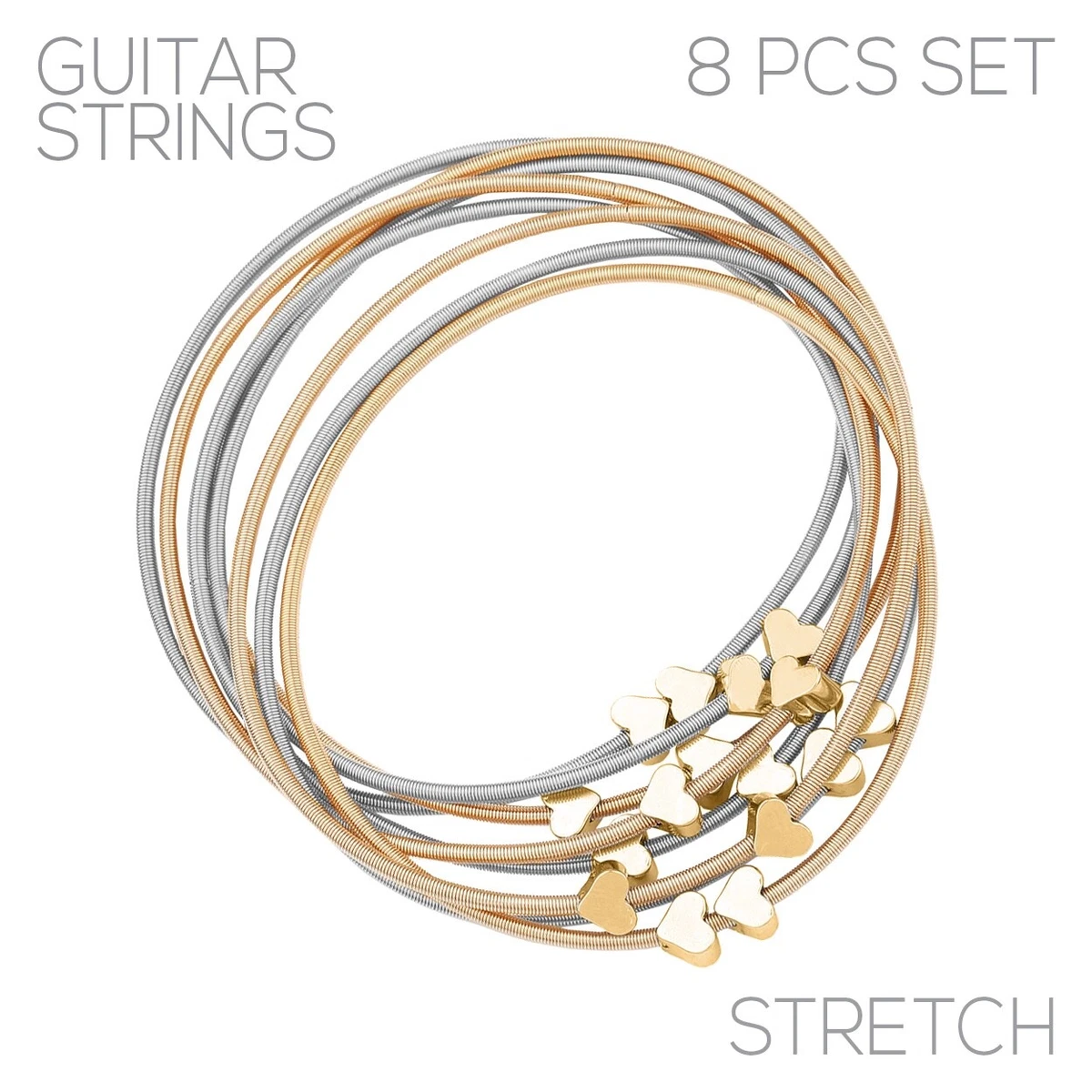 Gold & Rhodium Plated 8 pcs Guitar String Heart Stretch Bracelet