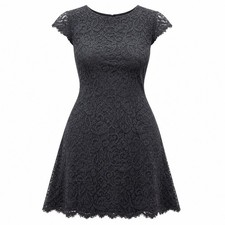 Solitaire Size M Black Cap Sleeve Fit & Flare Lace Dress LIned Wedding Whimsigot