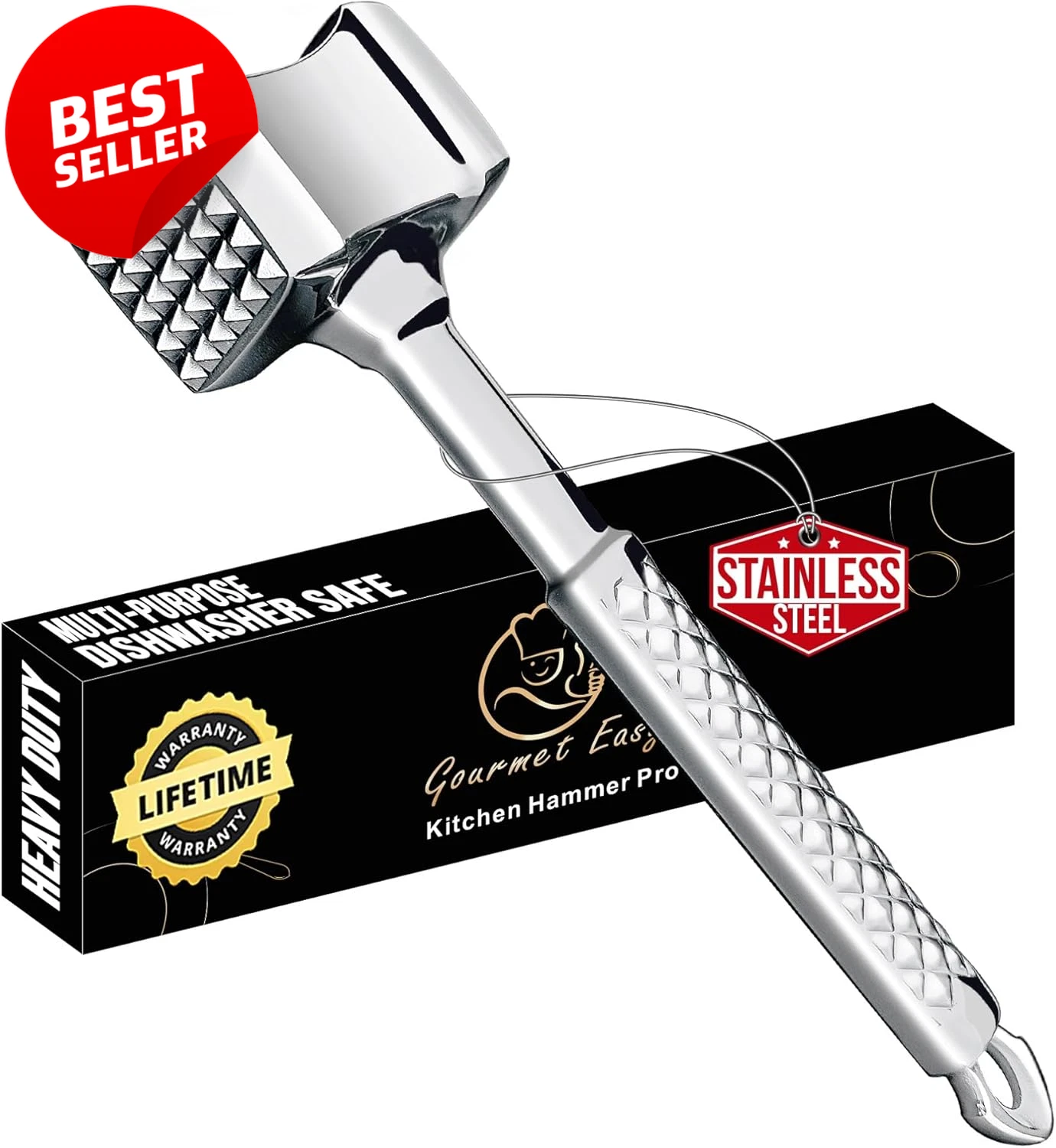Stainless Steel Meat Tenderizer Tool Dual-Sided Mallet Non-Slip Grip US