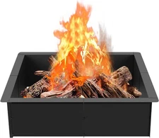 OUSHENG 32 Inch Square Fire Pit Ring Insert for Outside Wood 32 Inch, Black 