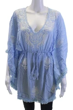 Melissa Odabash Women Kaftan Light Blue V-Neck Rayon Size One Size