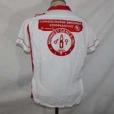 Vtg 60s Hilton Mens Sz M Red Chain Stitch Bowling Shirt Embroidered Loop Collar